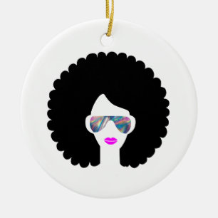 hologram afro girl ceramic ornament