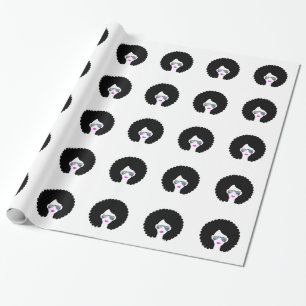 hologram afro girl wrapping paper