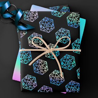 Hologram D20 Pattern | PnP Tabletop Gamer Dice Wrapping Paper Sheet