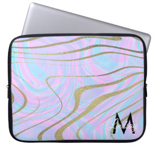 Hologram Gold Faux Foil Swirls Monogrammed Laptop Sleeve