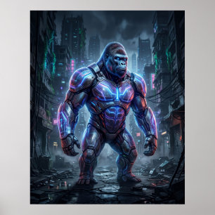Hologram Gorilla Neon Ruins Poster