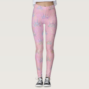 Hologram Holograph Glitter Crown Pink Swirl Marble Leggings
