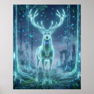 Hologram Stag Electric Forest Poster