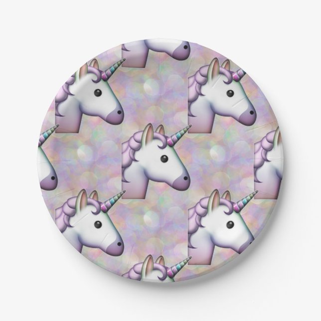hologram unicorn emoji paper plates (Front)