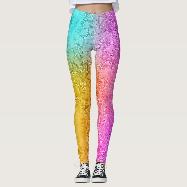 Hologram Unicorn Mermaid Rainbow Glitter Paint  Leggings (Front)