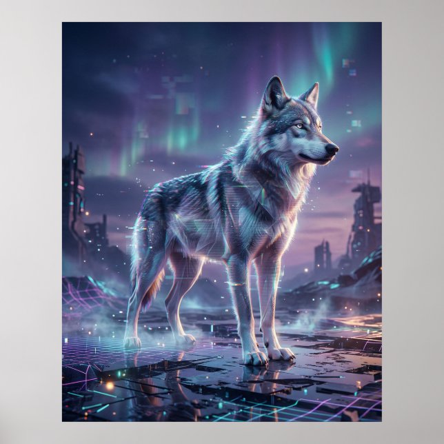 Hologram Wolf Glitch Wasteland Poster (Front)
