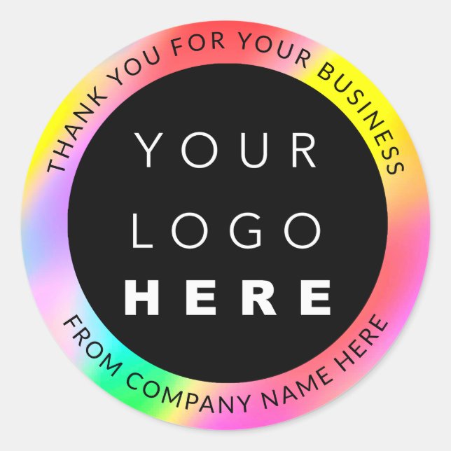 Holograph Custom Logo Name Web Pink Thank Rainbow Classic Round Sticker (Front)