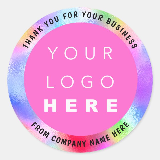 Holograph Custom Logo Name Web Pink Thanks Classic Round Sticker (Front)