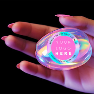 Holograph Custom Logo Simply Modern Pink Thank You Classic Round Sticker