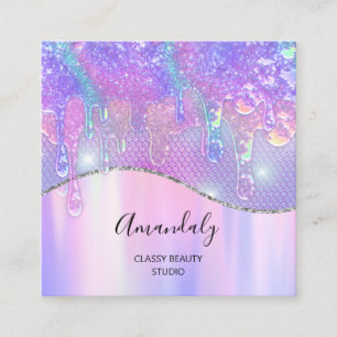 Holograph Drip Soap Pink Logo Mermaid Wax Nails Square Business Card