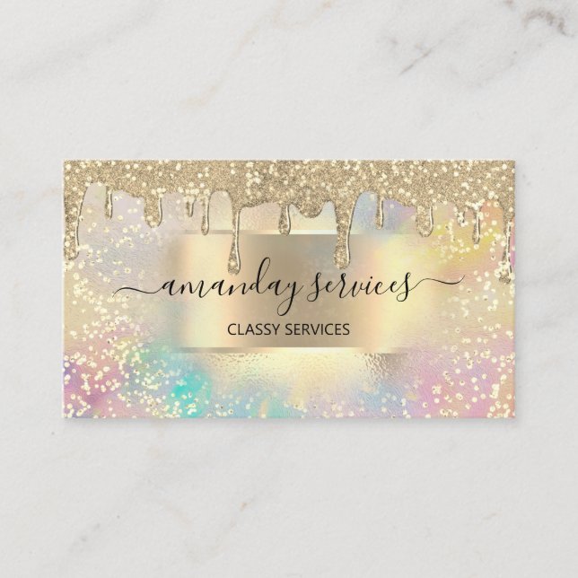Holograph Drips Confetti Makeup Lashes Nails Business Card (Front)
