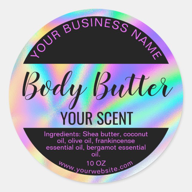 holograph foil product label body butter (Front)