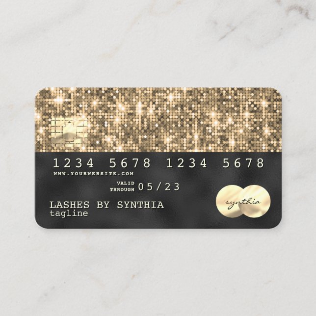 Holograph gold glitter Modern Credit Card (Front)