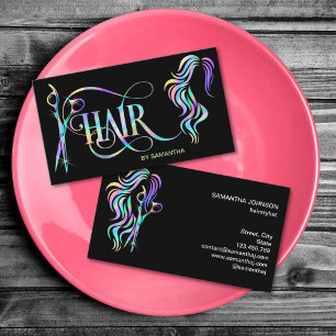 Holograph Hair stylist typography hair extension Business Card
