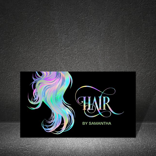 Holograph Hair stylist typography hair extension Business Card (Creator Uploaded)