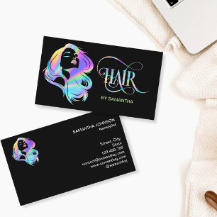 Holograph Hair stylist typography hair extension Business Card