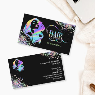 Holograph Hair stylist typography hair extension Business Card