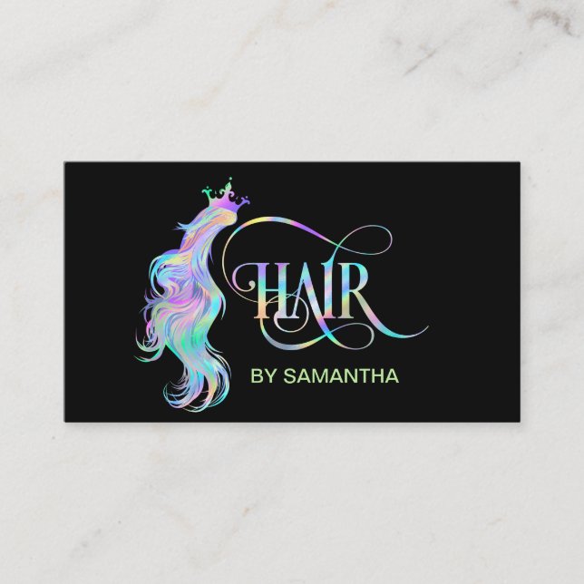 Holograph Hair stylist typography hair extension Business Card (Front)