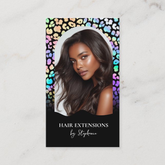 Holograph Luxury Hair Stylist Extensions Wig Photo Business Card (Front)