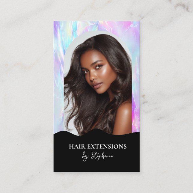 Holograph Luxury Hair Stylist Extensions Wig Photo Business Card (Front)