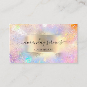 Holograph Makeup Gold Frame Boutique Shop Pink Business Card