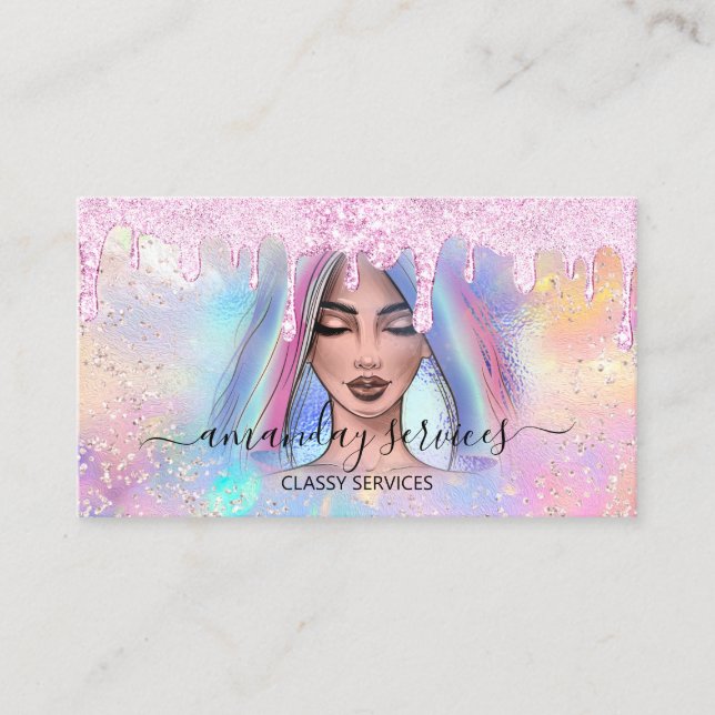 Holograph Makeup Lash Boutique Gold Wax Drip QR Business Card (Front)
