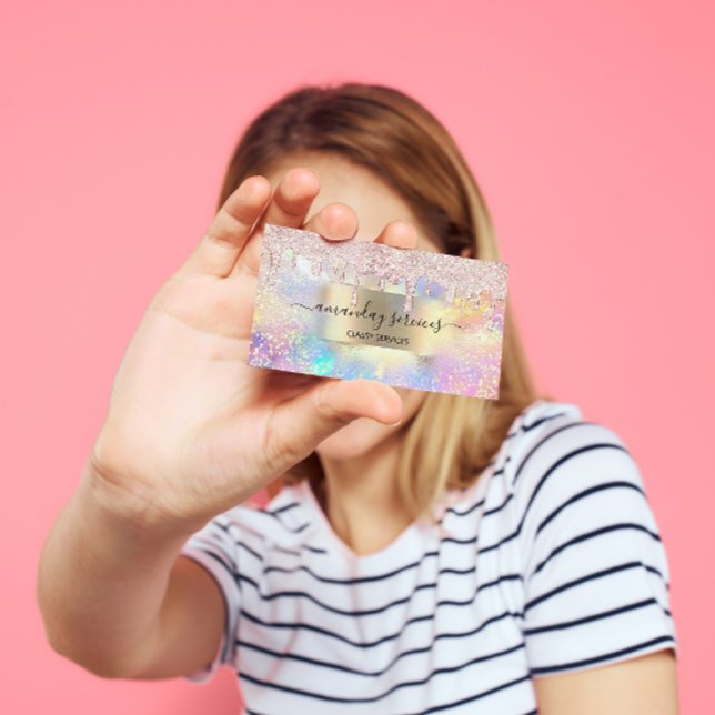 Holograph Makeup Lashes Boutique Gold Rose Drip Business Card (Holograph Makeup Lashes Boutique Gold Rose Drip Business Card)