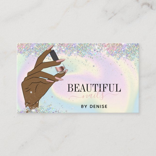 holograph nail salon woman hand nails technician b business card (Front)