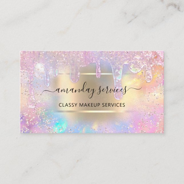 Holograph Online Shop Drip Makeup Artist QR Code   Business Card (Front)