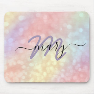 Holograph Pastel Ombre Name Monogram. Lux Mouse Pad