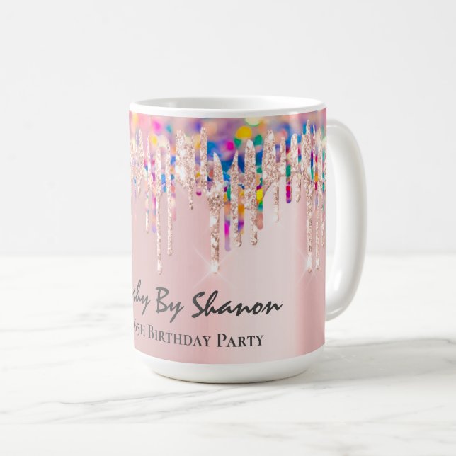 Holograph Pink Rose  Bride Shower  Sweet 16th Coffee Mug (Front Right)