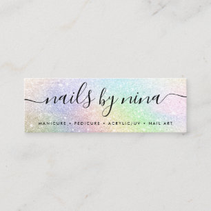 Holograph rainbow glitter elegant script signature mini business card