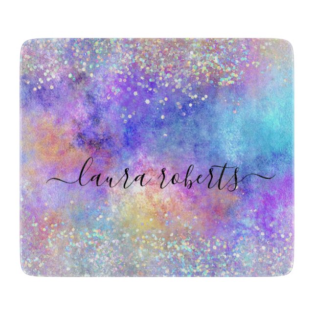 Holograph Script Glam Glitter Opal   Cutting Board (Front)