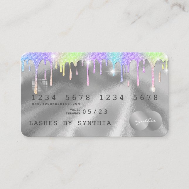 Holograph Silver Unicorn Dripping Credit Card Lash (Front)