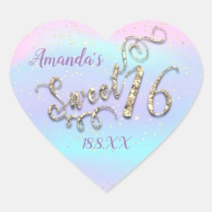 Holograph Sweet 16th Unicorn Heart Glitter Pink Sticker