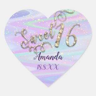 Holograph Sweet 16th Unicorn Heart Glitter Purple Sticker