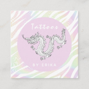 Holograph Tiger Stripe White Dragon Tattoo Artist Square Business Card