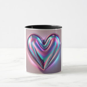 Holographic 3D Iridescent Heart Coffee Mug