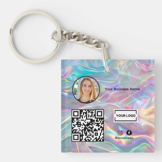  Holographic Add  Business Logo Photo Qr Code  Key Ring (Front)