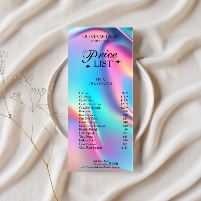 Holographic Aesthetician Price List Menu (Holographic Aesthetician Price List Menu)
