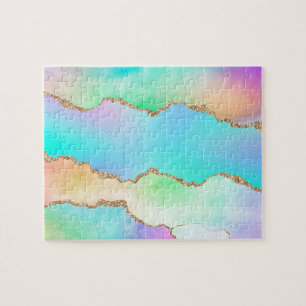 Holographic Agate   Iridescent Pastel Ombre Marble Jigsaw Puzzle