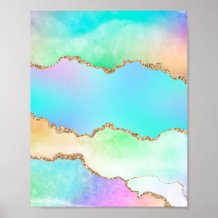 Holographic Agate   Iridescent Pastel Ombre Marble Poster