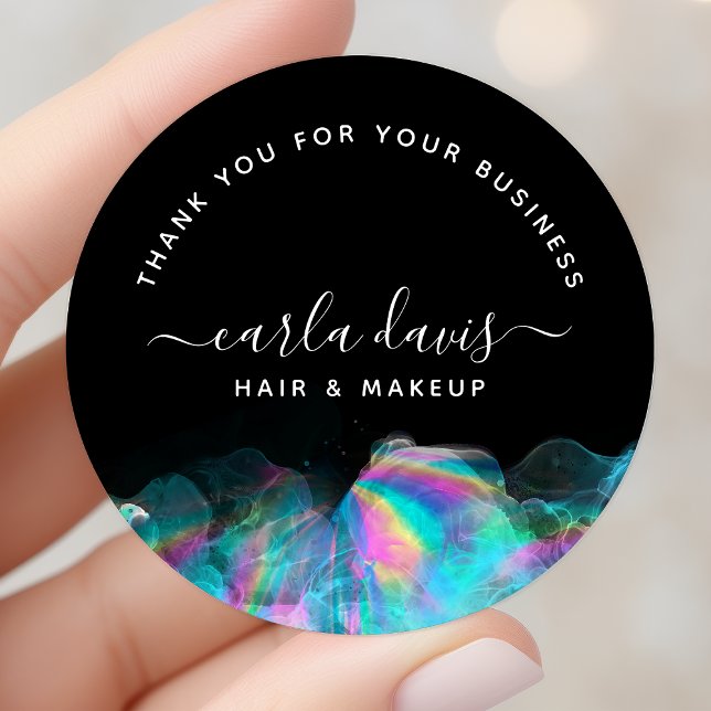 Holographic Alcohol Ink Business Thank You Classic Round Sticker (Creator Uploaded)
