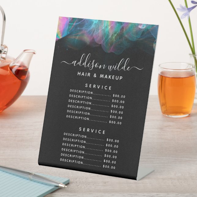 Holographic Alcohol Ink Price List Salon Spa Menu Pedestal Sign (In SItu)