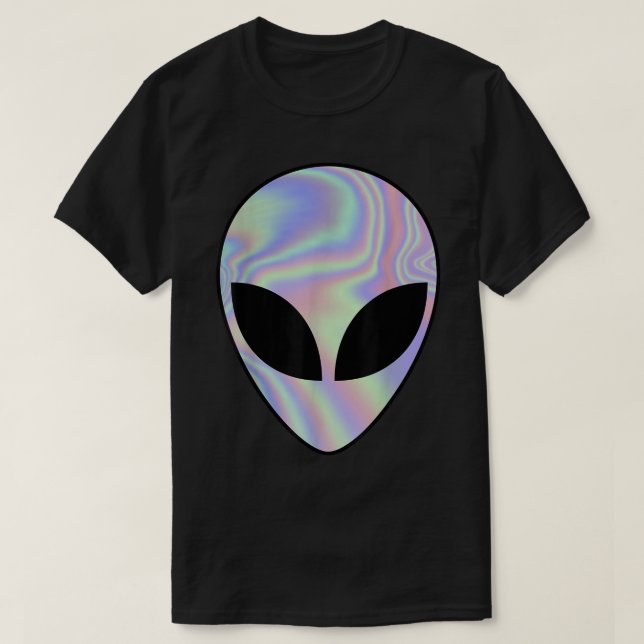 Holographic Alien Face Aesthetic T-Shirt (Design Front)
