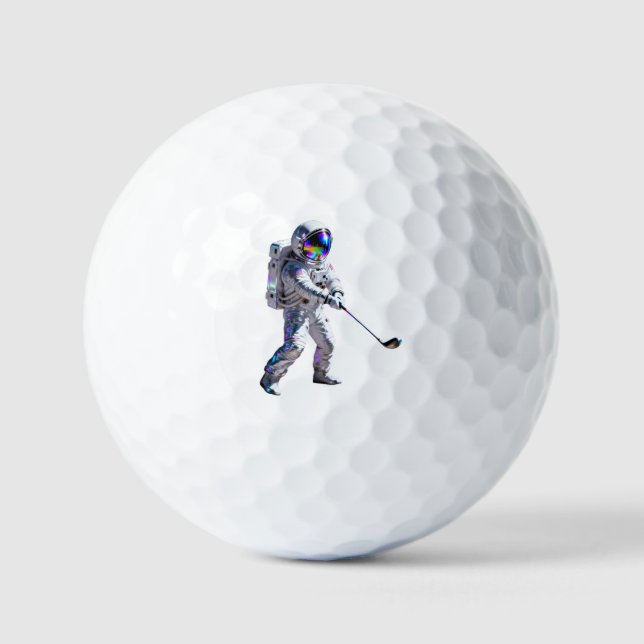 Holographic Astronaut Space Golfer Custom GolfBall Golf Balls (Front)