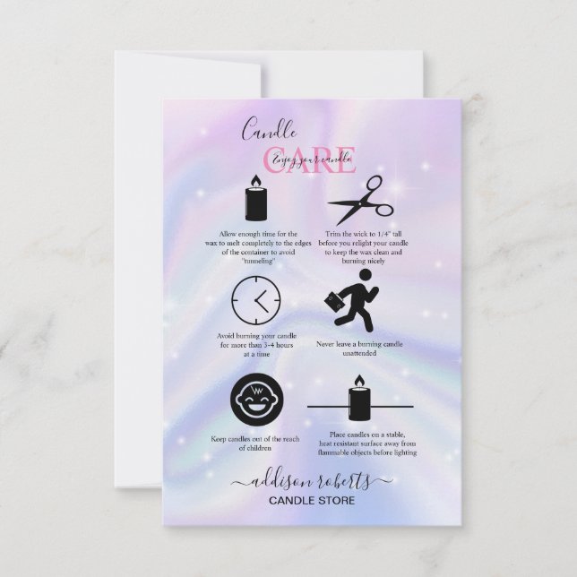 Holographic Background Hologram Neon Candle Care  Thank You Card (Front)