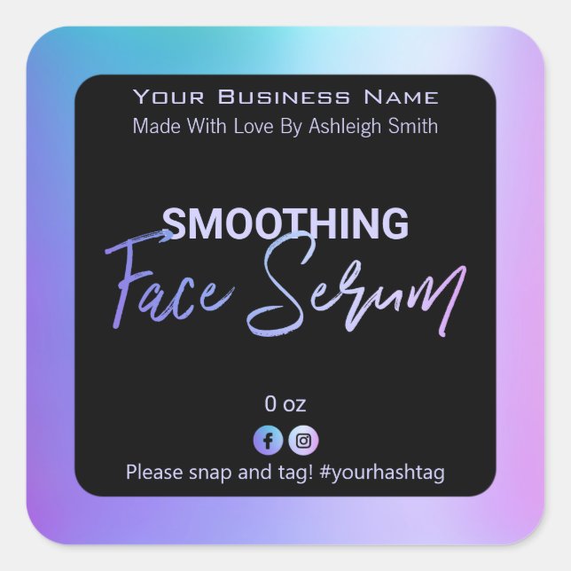 Holographic Blue And Purple Face Serum Labels (Front)