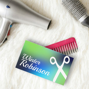 Holographic blue green turquoise hairstylist business card