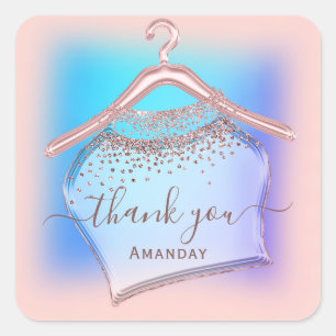 Holographic Blue Rose Cloth Hanger Logo Fashion Square Sticker